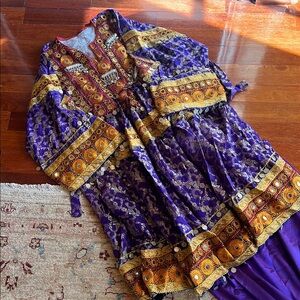 Vibrant Purple and Gold Embroidered Kaftan